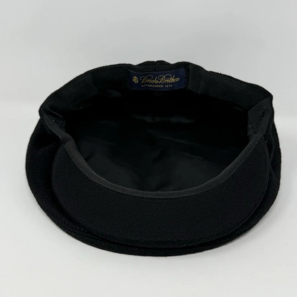 Brooks Brothers Newsboy Cap Size Large Black 100% Cashmere Cabbie Hat Made Italy